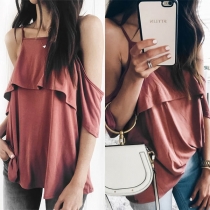 Sexy Off-shoulder Solid Color Loose Sling Top 