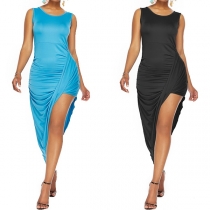 Sexy Irregular Hem Sleeveless Round Neck Party Dress