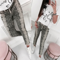 Fashion Serpentine Printed Drawstring Waist Pants