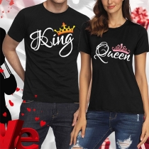 Fashion Letters Printed Short Sleeve Round Neck Couple T-shirt 