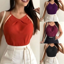 Sexy Off-shoulder V-neck Contrast Color Cami Top 