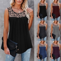 Fashion Sleeveless Round Neck Irregular Hem Printed Spliced Top