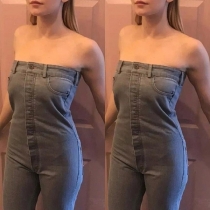 Sexy Strapless High Waist Slim Fit Denim Jumpsuit