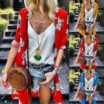 Fashion 3/4 Sleeve Printed Chiffon Cardigan