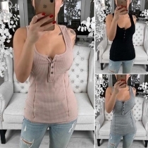 Fashion Solid Color U-neck Slim Fit Tank Top 