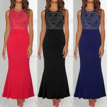 Elegant Solid Color Sleeveless Round Neck Beaded Dress