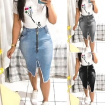 Fashion High Waist Slim Hem Slim Fit Denim Skirt