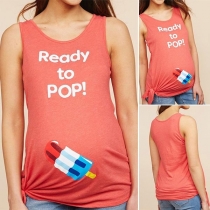 Fashion Letters Printed Knotted Hem Maternity Tank Top