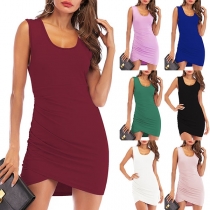 Simple Style Sleeveless Irregular Hem Slim Fit Dress