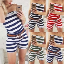 Sexy Strapless High Waist Slim Fit Striped Romper(No waistbelt)