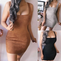 Sexy Square Collar Solid Color Sleeveless Tight Dress