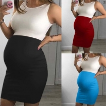 Fashion Contrast Color Round Neck Sleeveless Maternity Dress