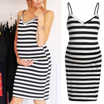 Sexy Backless V-neck Striped Sling Mmaternity Dress