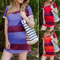 Fashion Short Sleeve Round Neck Striped Maternity Dress