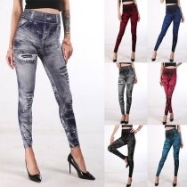 Högmidjade mönstrade stretchleggings
