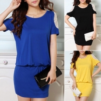 Fashion Lace Spliced Dolman Sleeve Round Neck Slim Fit Dress