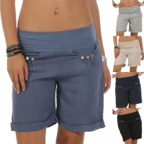 Fashion Solid Color Middle-waist Relaxed-fit Shorts 