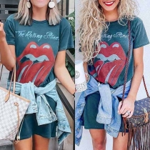Fashion Short Sleeve Round Neck Printed T-shirt Dress