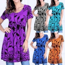 Fashion Short Sleeve Round Neck Printed Dress