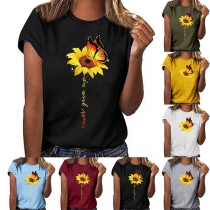 Casual Style Short Sleeve Round Neck Printed T-shirt