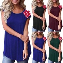 Fashion Printed Spliced Short Sleeve Round Neck T-shirt 