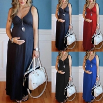 Sexy Backless V-neck Solid Color Sling Maternity Dress
