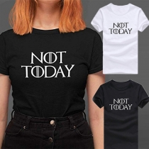 Fashion Letters Printed Short Sleeve Round Neck T-shirt 