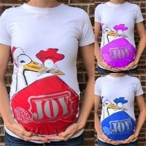 Cute Cartoon Printed Short Sleeve Round Neck Maternity T-shirt