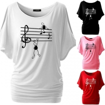 Fashion Dolman Sleeve Round Neck Printed T-shirt