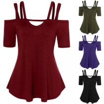 Sexy Off-shoulder Short Sleeve Solid Color Sling Dress