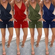 Sexy Backless V-neck Solid Color Sling Romper 