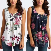 Fashion Sleeveless Round Neck Printed Top 