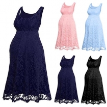 Fashion Sleeveless Round Neck Lace Maternity Dress