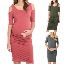 Sexy Off-shoulder Short Sleeve Round Neck Maternity Dress