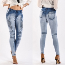 Retro Style High Waist Slim Fit Jeans