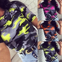 Fashion Short Sleeve Round Neck Camouflage Printed T-shirt