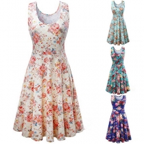 Fashion Sleeveless Round Neck Printed Dress