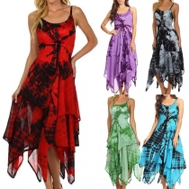 Sexy Backless Irregular Hem Printed Sling Dress