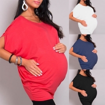 Fashion Solid Color Short Sleeve Round Neck Maternity T-shirt
