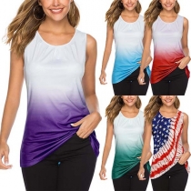 Fashion Color Gradient Sleeveless Round Neck Tank Top