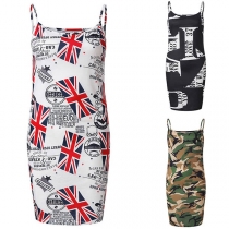 Sexy Backless Slim Fit Printed Sling Dress