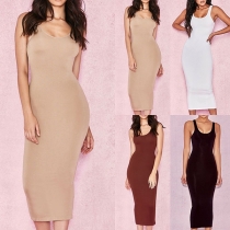 Simple Style Solid Color Slim Fit Tank Dress