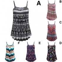 Sexy Backless Printed Sling Pleated Top 