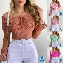 Sexigt off-shoulder spets-topp med båtning