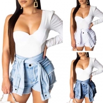 Spetsiga högmidjade jeansshorts