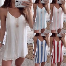 Sexy V-Neck Loose Sling Striped Dress