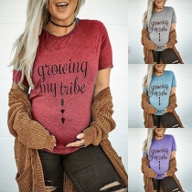 Simple Letters Printed Short Sleeve Maternity T-Shirt
