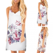 Sexy Backless V-Neck Printed Sling Dress
