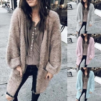 Fashion Solid Color Long Sleeve Loose Knit Cardigan