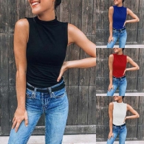 Casual Style Sleeveless Mock Neck Tank Top